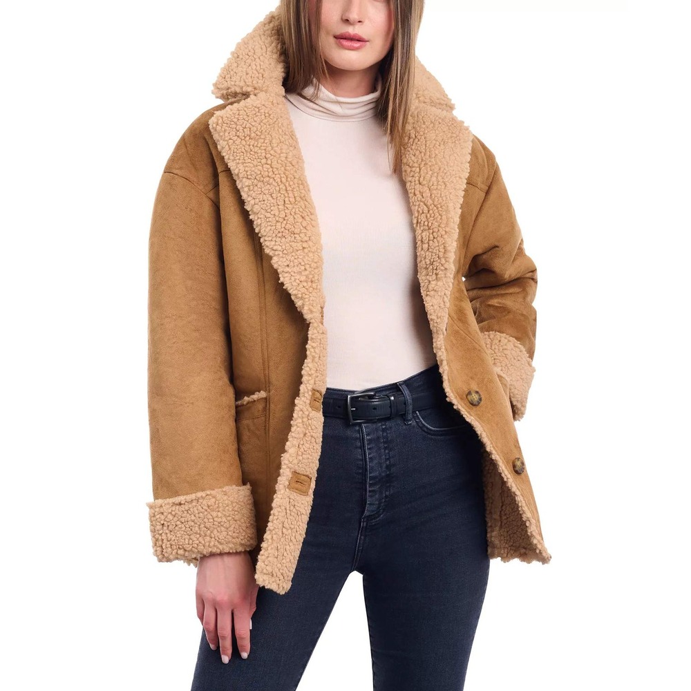 Lucky Brand Faux Suede Sherpa Shearling Jacket Sz XXL Tan Suede Rancher Western